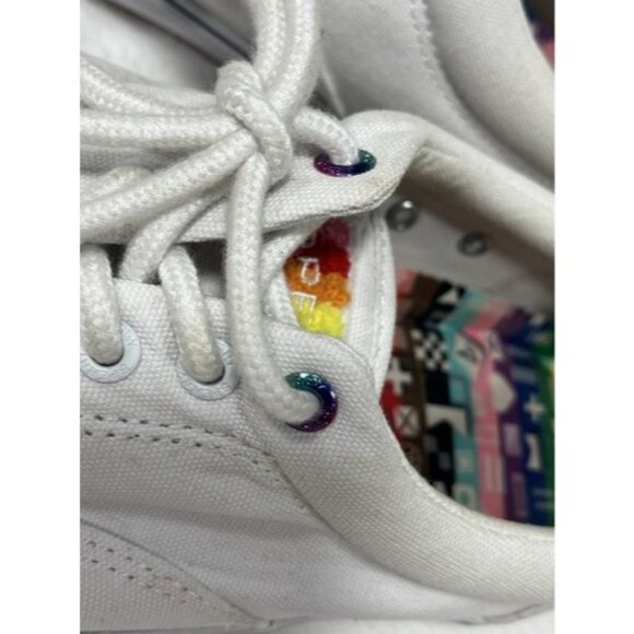 Men’s Sz 9.5 Sperry Shoes Rainbow Bottoms Peace Love LBGTQ White Pride STS23809 - Picture 6 of 14